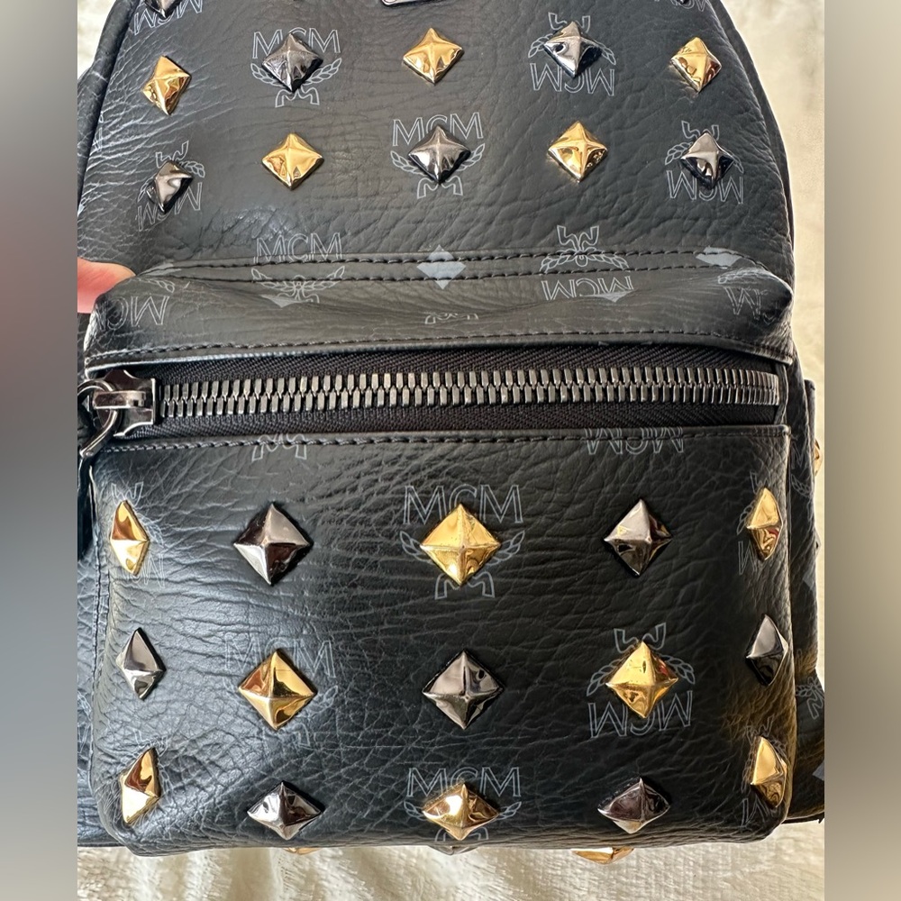 MCM Black Leather Studs Small Backpack